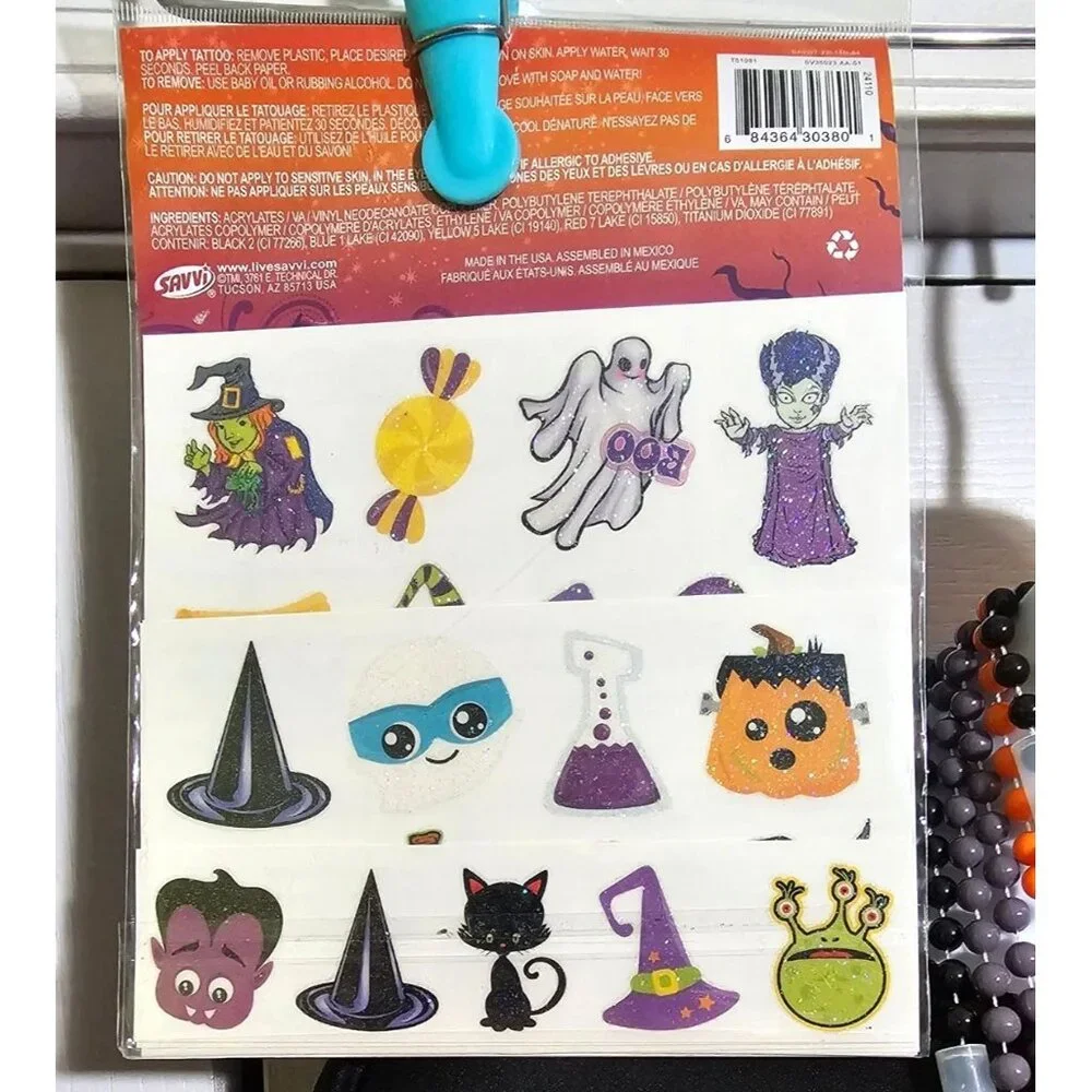 Witch Costume Girls 8-10 Dress Wig Hat Orange Belt Necklace Tattoo Halloween Set - Picture 6 of 6